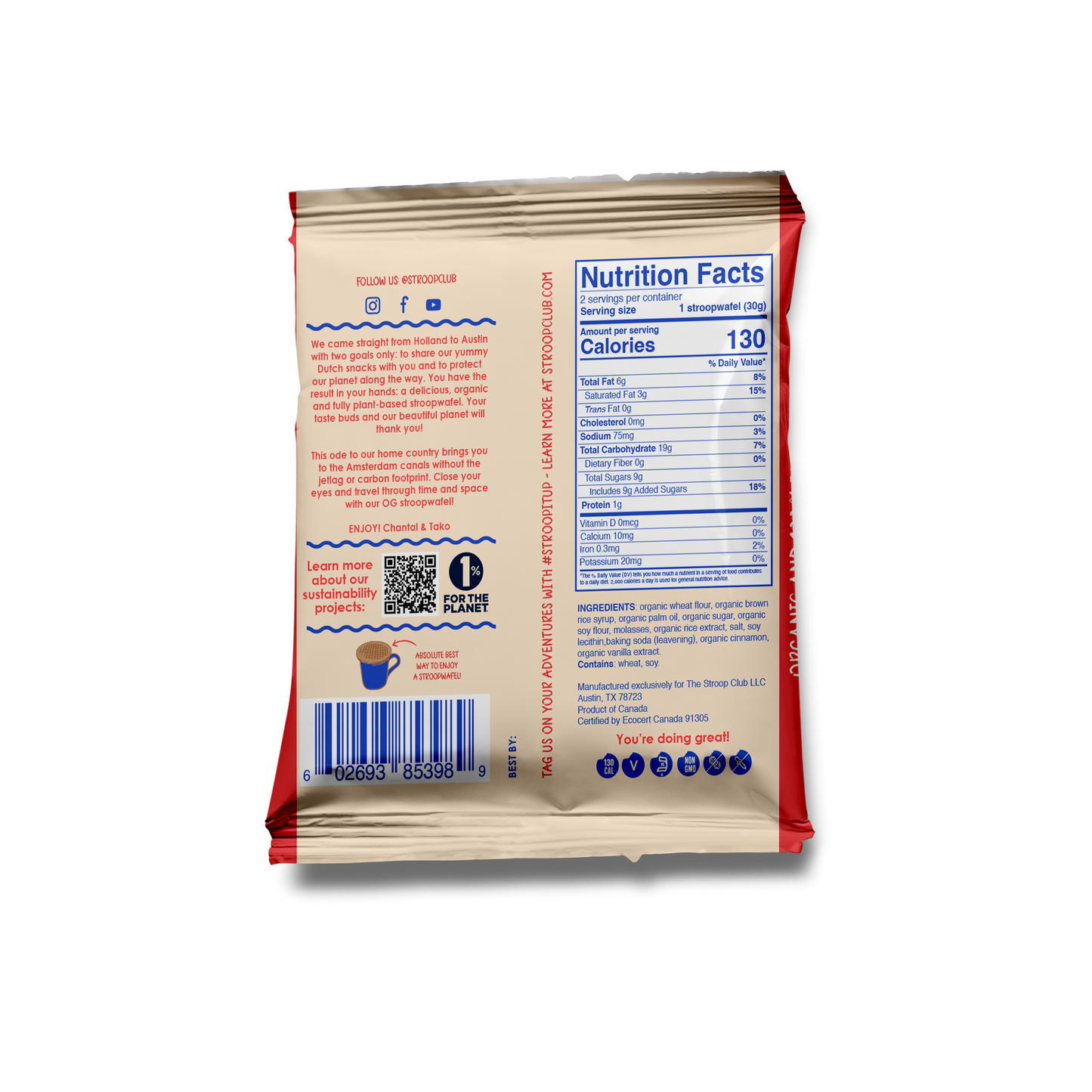Traditional Caramel Organic and Plant-Based Stroopwafel 2-pa