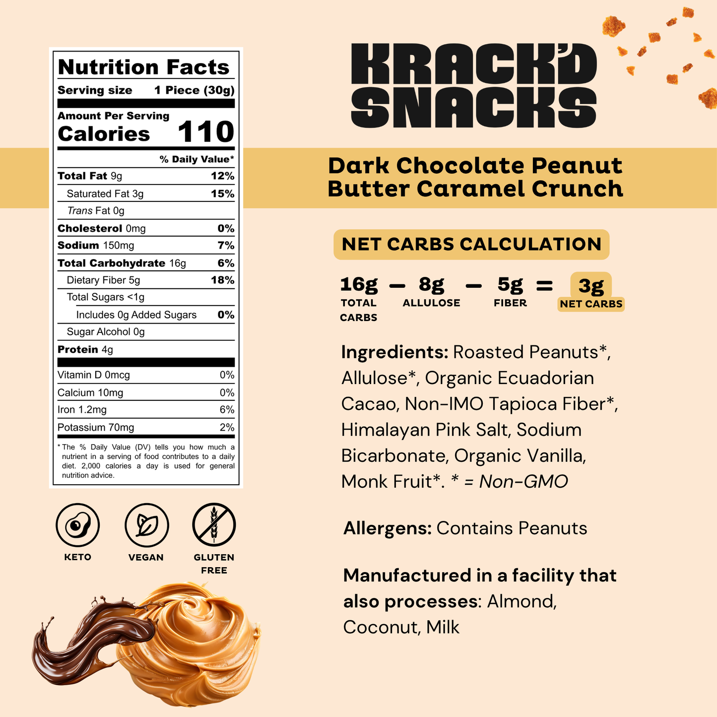 Low Sugar Keto Candy - PB Caramel Crunch (Gluten-Free Vegan)